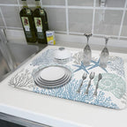 Nautical Dish Drying Mat for Kitchen Counter Coastal Seashell Starfish Summer - Image 6