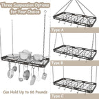 33” Pots and Pans Hanging Rack, Heavy-duty Metal Square Kitchen Ceiling Pot Rack - Image 5