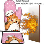 Cat Oven Mitts - Pink Oven Mitts and Pot Holders Sets of 2 Cute Kitten Cooker - Image 5