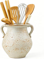 Rustic Kitchen Utensil Holder for Countertop, 7.6x4.9In Large Ceramic Cooking by OOXYG