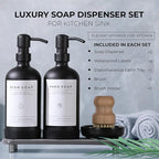 Kitchen Soap Dispenser Set - 16OZ Black Glass Bottle - Image 3