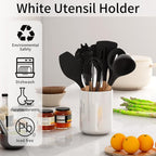 LATCHHOOK White utensil holder for Countertop, Glossy White Ceramic Utensil - Image 3
