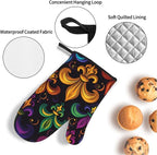 Colorful Fleur De Lis Oven Mitts and Pot Holders Sets Mardi Gras Kitchen Oven - Image 4