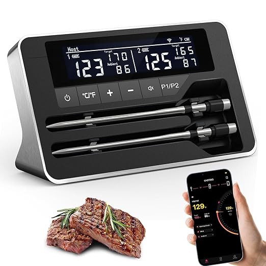Meat Thermometer Wireless with 2 Probes, 800FT Bluetooth Digital Thermometer by ProfessionalMeatThermometer