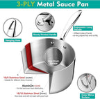 P&P CHEF 2 & 3 Quarts Tri-Ply Stockpot and Saucepan, Stainless Steel Sauce Pan - Image 5