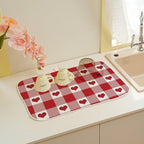 Happy Valentines Day Dish Drying Mat 18 x 24 inch Red Checkered Love Hearts - Image 6