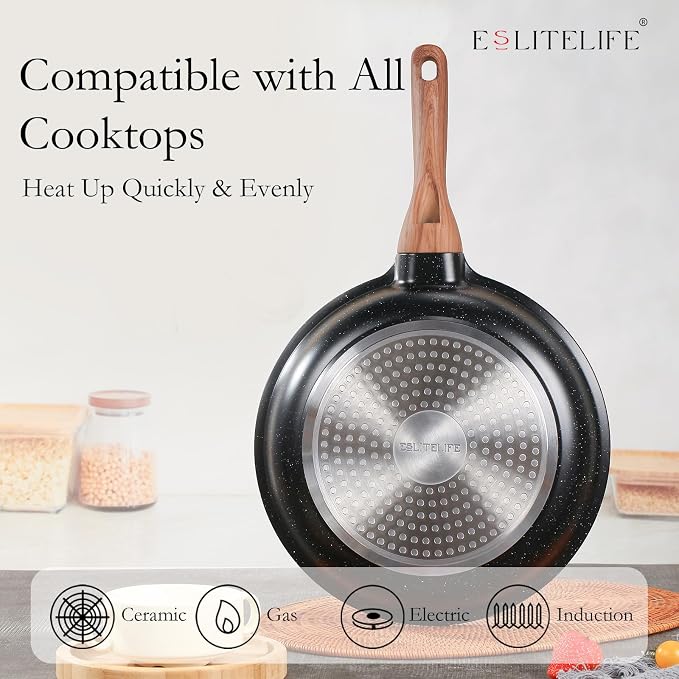 ESLITE LIFE Nonstick Ceramic Frying Pan Skillet, Non-Toxic Egg Omelette Kitchen - Image 4