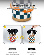 LoeJan 3 Compartment Utensil Holder, Extra Large Utensil Crock, Stable Ceramic - Image 5