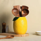 Lemon Shaped Ceramic Kitchen Utensil Holder, Large Cooking Utensil Crocks - Image 5