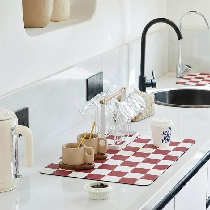 Ohocut Red Checkered Dish Drying Mat by Ohocut