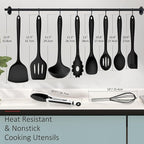 Silicone Cooking Utensils Set of 10, Leonyo Black Kitchen Utensils Set - Image 2