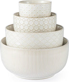 Mikiegy Ceramic Mixing Bowls Set of 4, Nesting Ceramic Embossment Stoneware by MIKIGEY