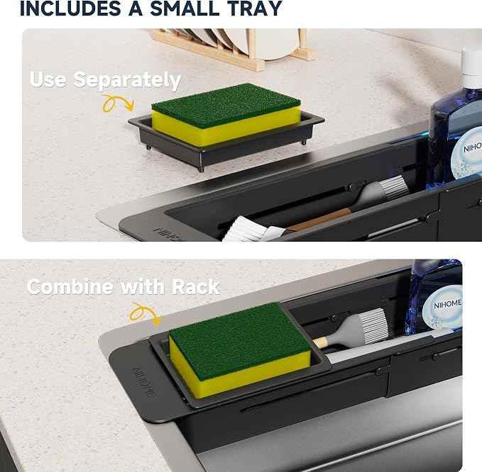 NiHome Extendable Over Sink Kitchen Organizer, Small Telescopic Brush Storage - Image 3