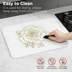 Stone Dish Drying Mat for Kitchen Counter, Glittery Resin Rose Pattern Quick - Image 6