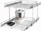 DINDON 2 Tier Pull Out Cabinet Organizer, Double Tier Wire Basket Slide Out by DINDON