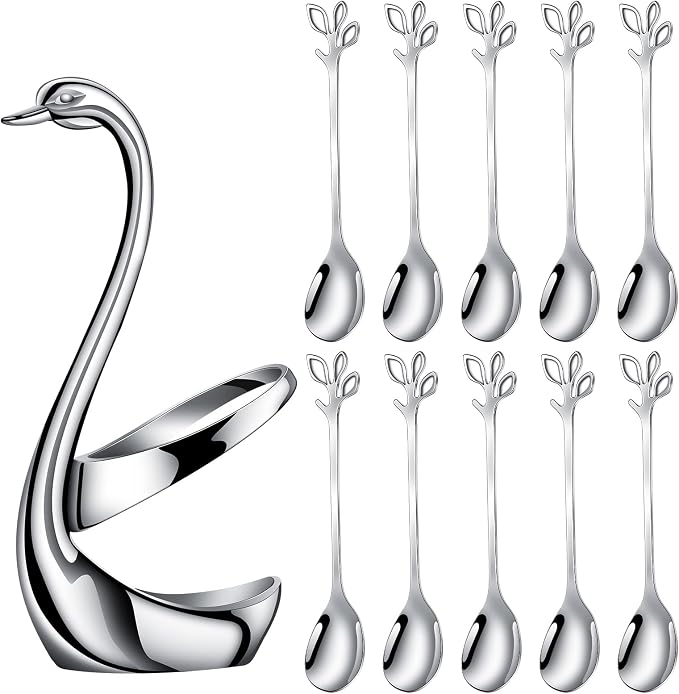 AnSaw Silver Small Coffee Spoon Holder Set, Swan Base by AnSaw