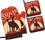 Oven Mitts and Pot Holders Sets of 4, Cowboy Horse Sunset Saguaro Desert Wild - Image 2