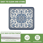 Blue Floral Dish Drying Mat for Kitchen Counter Vintage Flower Pattern - Image 5