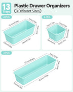 Canfanni 13 Pack Plastic Drawer Organizers Set, 3 Sizes Desk Drawer Organizer - Image 2