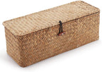 Seagrass Tank Basket with Lid Woven Toilet Roll Storage Basket with Sections - Image 3