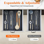 Bamboo Kitchen Tool Drawer Organizer Storage Black Cutlery Tray Expandable - Image 4