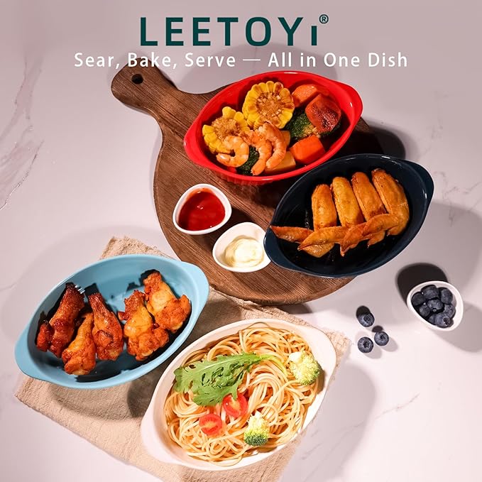 LEETOYI Porcelain Small Oval Au Gratin Pans, Baking Dish Set - Image 4