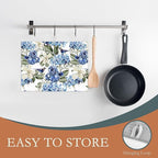 Blue Hydrangea Flowers Dish Drying Mat, Bird Drying Rack Pad Countertop Dishes - Image 3