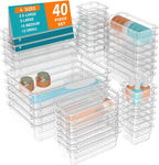 WOWBOX 40 PCS Clear Plastic Drawer Organizer Set, 4 Sizes Desk Drawer by WOWBOX