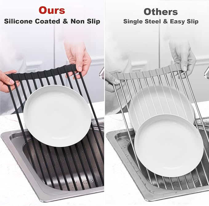 MERRYBOX Roll Up Dish Drying Rack, Silicone Wrapped Over The Sink Dish Rack - Image 6