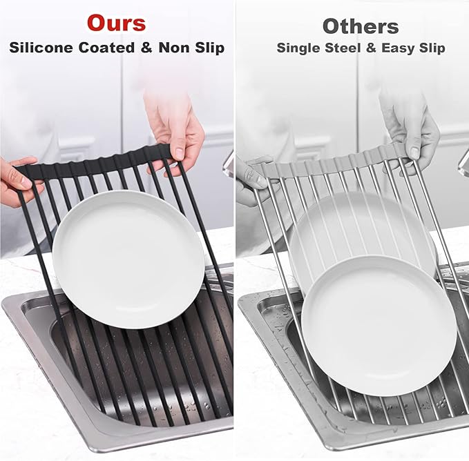 MERRYBOX 20.5" x 13" Roll Up Dish Drying Rack Silicone Wrapped Over The Sink - Image 7