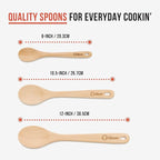 Chef Pomodoro Wooden Spoons for Cooking 3-Piece Set, Solid Beechwood Cooking - Image 2
