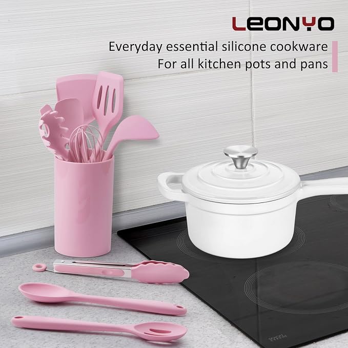 Silicone Cooking Utensils Set of 10, Leonyo Black Kitchen Utensils Set - Image 3