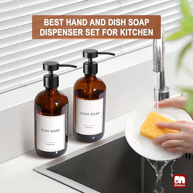 GMISUN Amber Glass Soap Dispenser, 4 Pack Bathroom Hand Soap Dispensers - Image 6