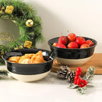 HASENSE Large Porcelain Serving Bowls Set of 2, 60 Oz 8.5 Inch Black & Beige - Image 6