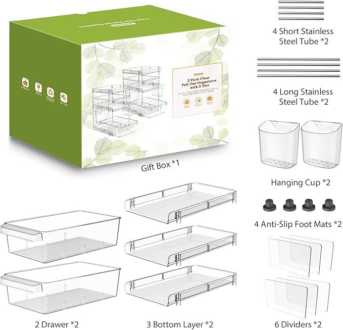Clear Bathroom Organizers 2 Sets 3 Tier, Pull Out Organizer and Storage - Image 7