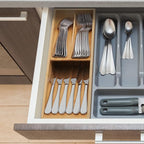 guiogc Bamboo Silverware Drawer Organizer, Kitchen Cutlery Tray, Utensil Holder - Image 6