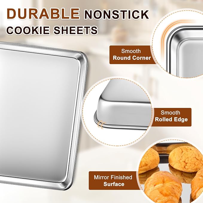 Baking Sheet Set of 3, Commercial Grade Stainless Steel Cookie Sheets - Image 6