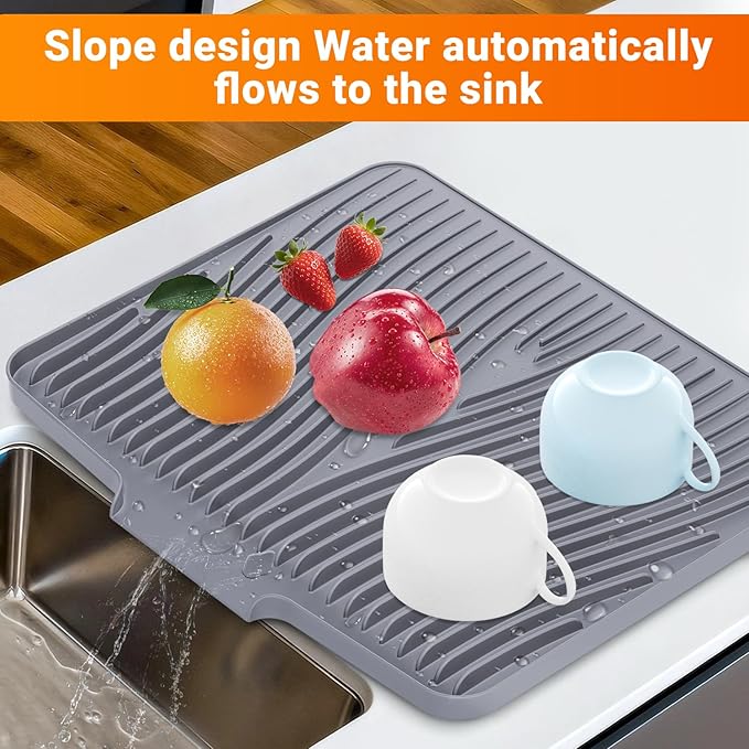 Silicone Dish Drying Mat for Kitchen Counter, Dish Drying Pad, Non-Slip Drain - Image 4