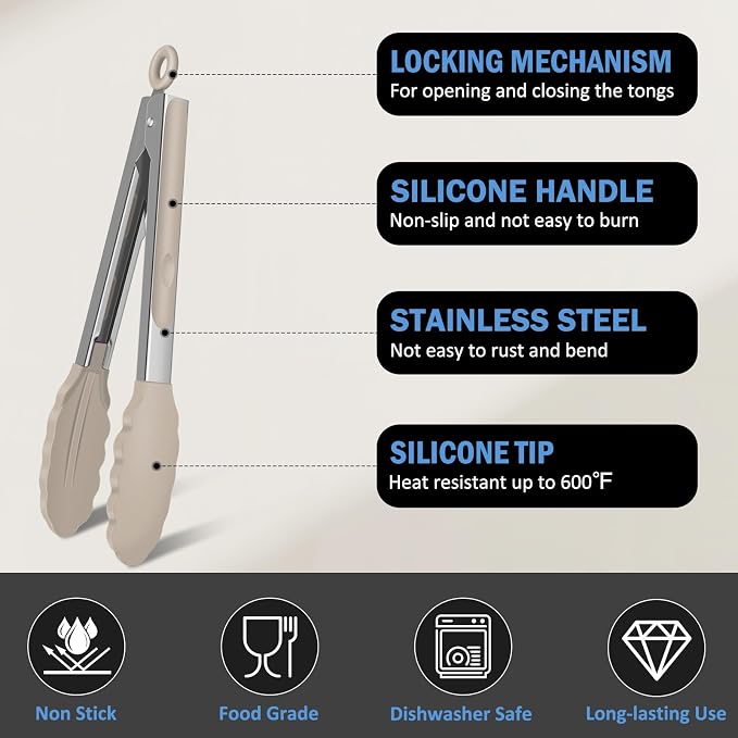 Kitchen Tongs, Stainless Steel Cooking Tongs - Image 4