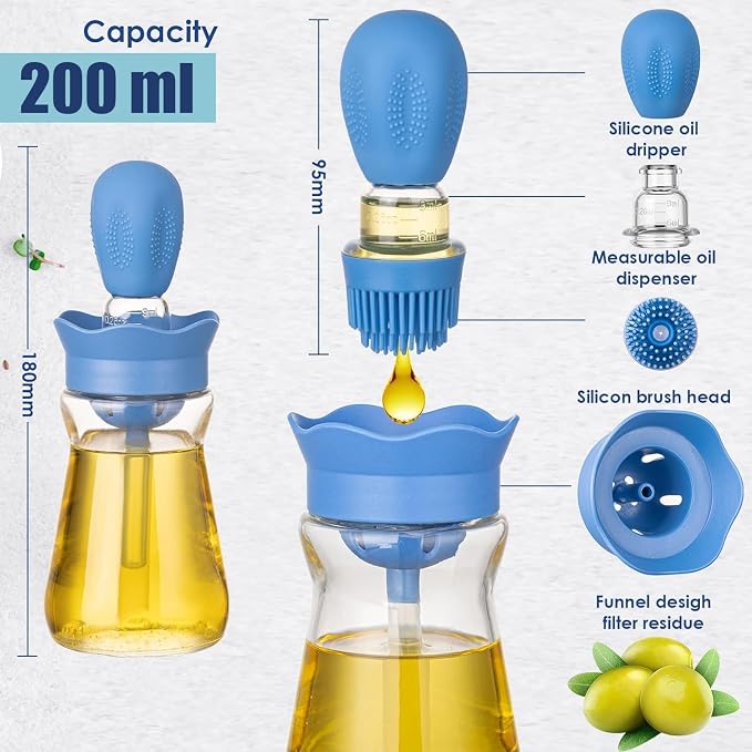 Oil Dispenser Bottle with Silicone Brush, 200ML 2 in 1 Silicone Dropper - Image 2