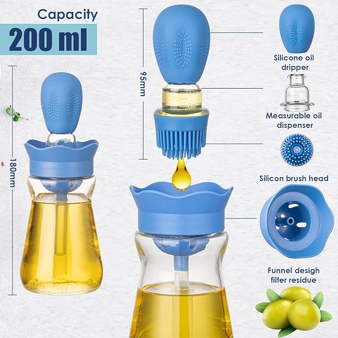 Oil Dispenser Bottle with Silicone Brush, 200ML 2 in 1 Silicone Dropper - Image 3
