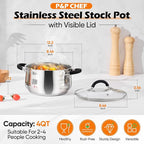 P&P CHEF Stainless Steel Stock Pot, 4 Qt Cooking Soup Pot - Image 2