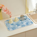 Christmas Dish Drying Mat 18x24 Inch Blue White Snowflake Winter Drying Mat - Image 6