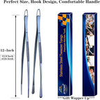 JETKONG 2 Pcs 12-Inch Cooking Tweezer Tongs Stainless Steel Kitchen Tweezers - Image 7