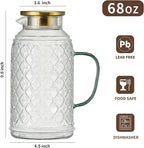 Buaic Glass Pitcher with Lid, 2 PACK 68 oz/2 Liter Vintage Water Pitcher - Image 2
