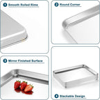 TeamFar Baking Sheet Pan, 6 Pack Stainless Steel Half Size Baking Pans Set - Image 3