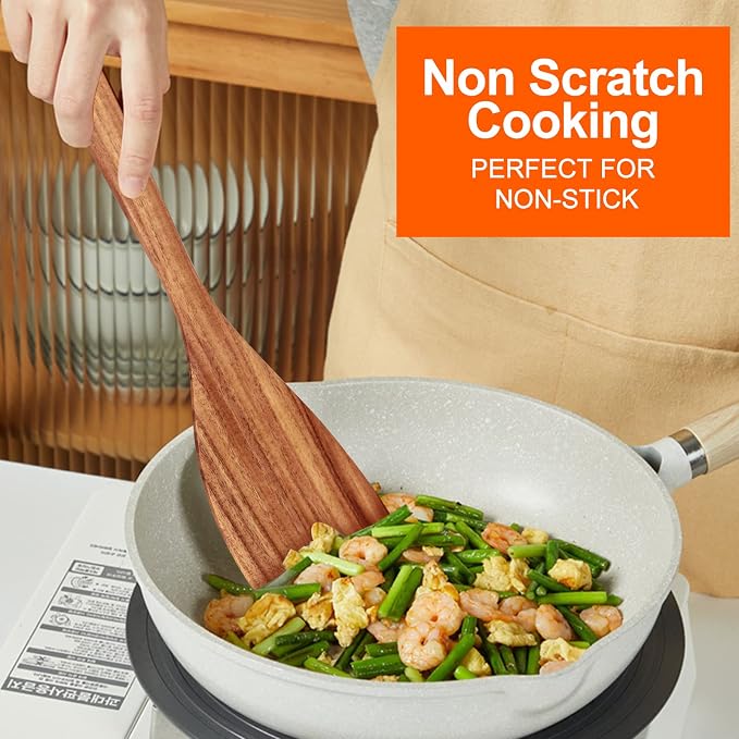 Best Non Toxic Wooden Spatula for Cooking Utensils Set Wood Spurtle Flat - Image 7