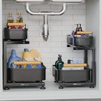 Premium Heavy Duty Carbon Steel Under Sink Organizer, Large 2 Tier Pull Out - Image 2