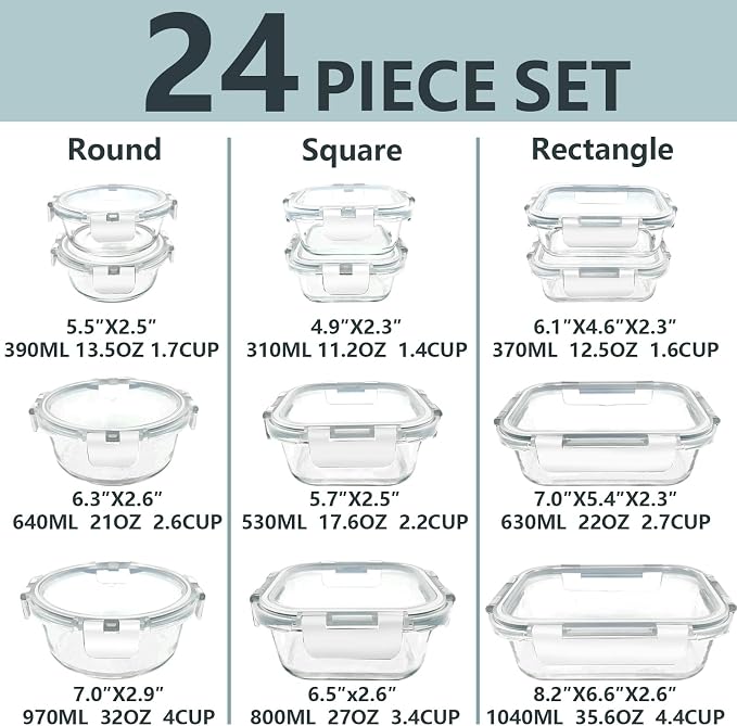 12 Pack Glass Lunch Meal Prep Containers - Image 2
