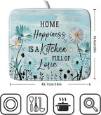 Blue Daisy Dish Drying Mat 16x18 Inch Love Kitchen Absorbent Microfiber - Image 2
